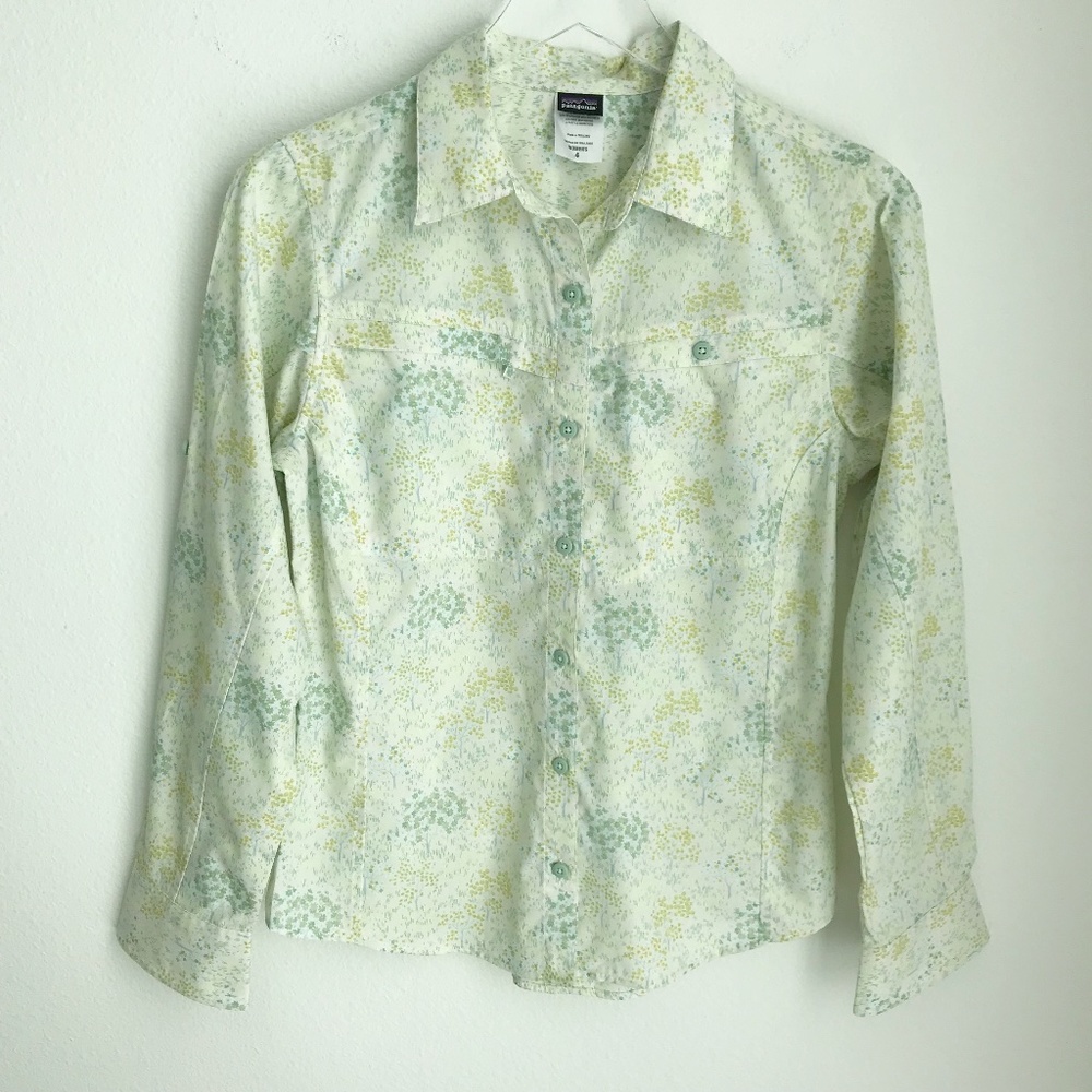 Patagonia Island Hopper 4 Long Sleeve Button Down Shirt Tulips Pockets Hiking
